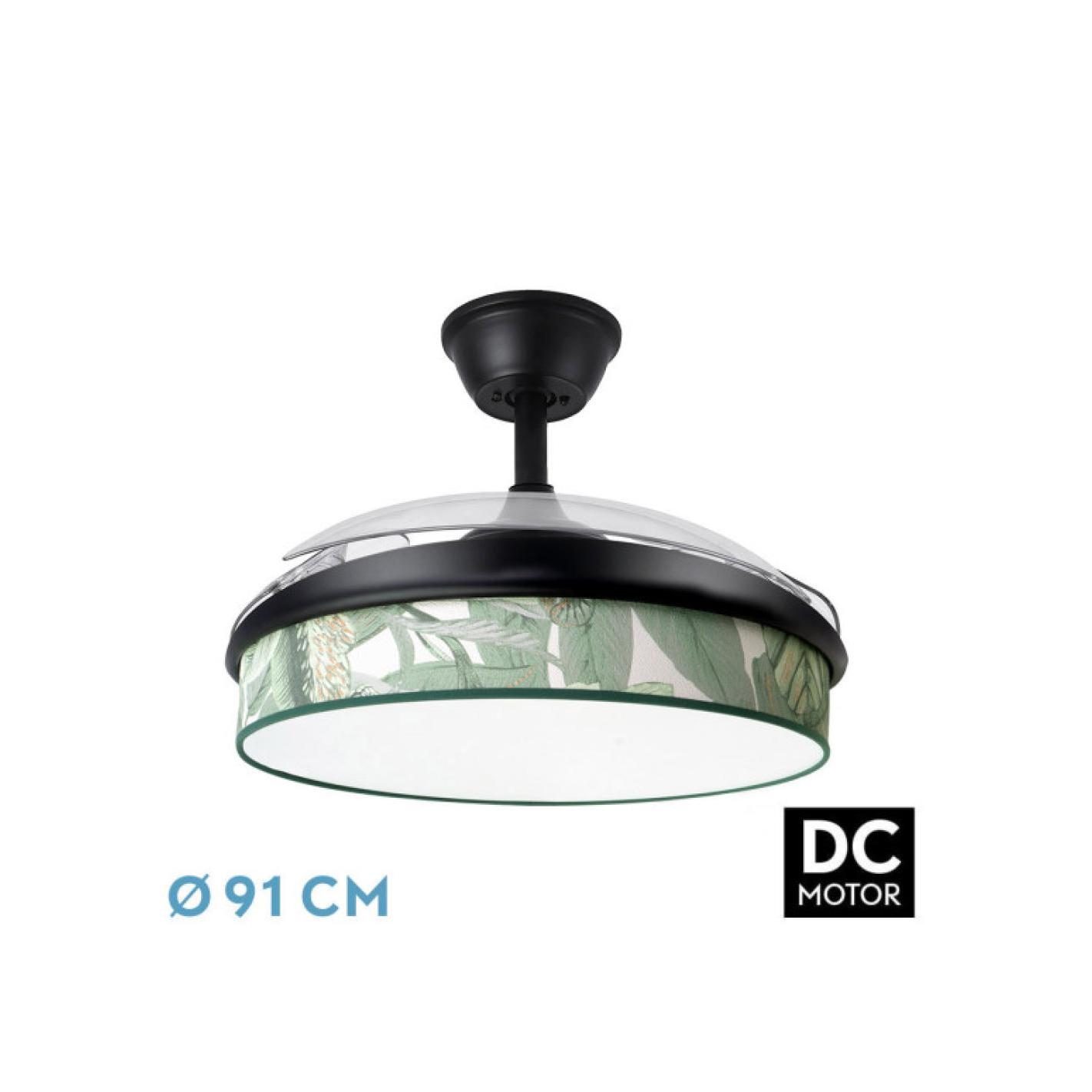 Fabrilamp - Ventilador Dc Moda 72w Negro/hoja Verde 91d 3aspas 7200lm 3000k, 4000k, 6000k Remoto+ Memoria+ Temporizador
