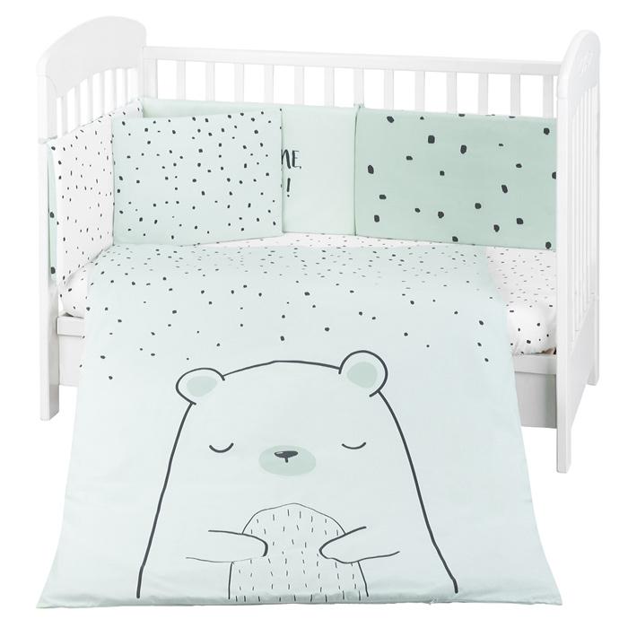 Conjunto jogo de cama 6pçs 70x140cm Kikka Boo Bear with me Menta