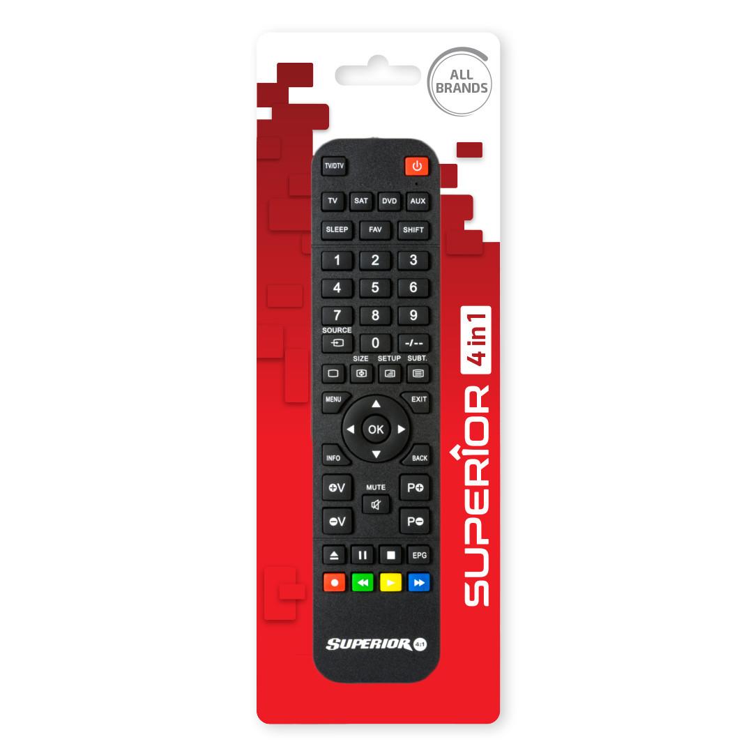 Superior Mando Universal Programable 4 en 1 para TV, TDT, SAT, DVD, BLURAY, Proyectores, Soundbar, VCR, Media Center y Equipos Hi-Fi