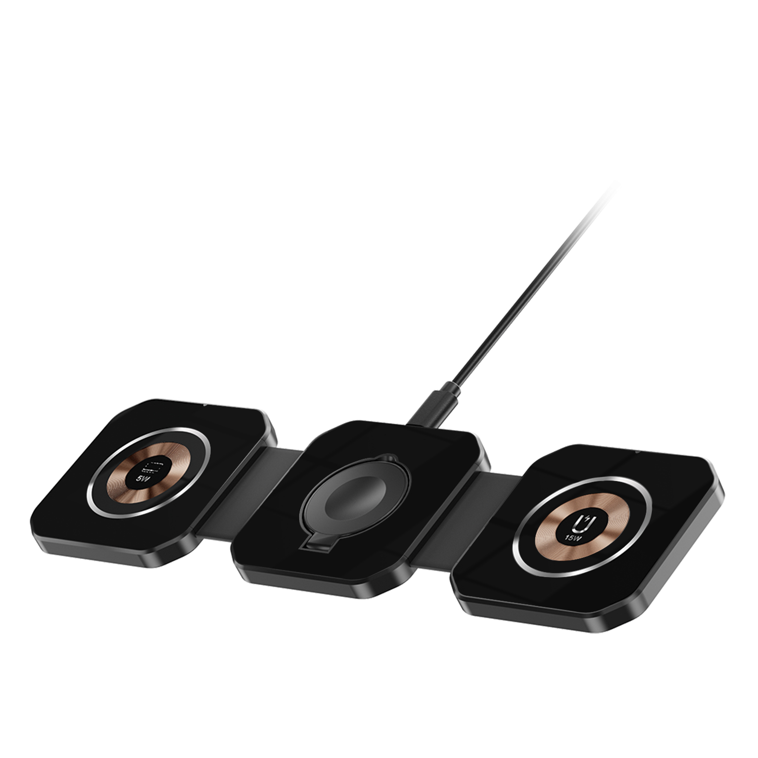 DAM. Cargador inalámbrico 3 en 1 J-M20, Magsafe. Para smarphone 15W, Qi auriculares de 5W y Apple Watch. Plegable. 25,5x7,1x0,9cm