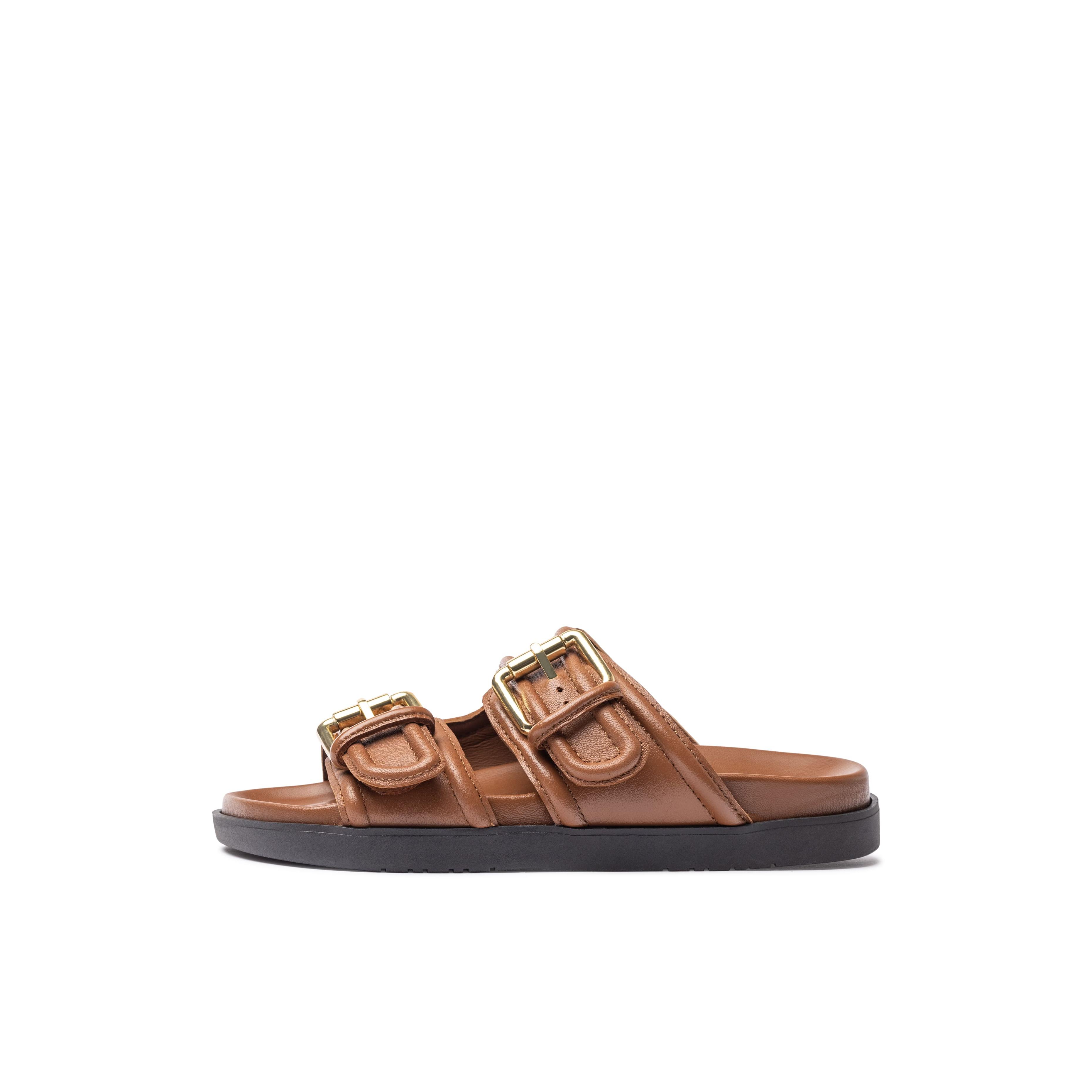 YOKONO sandalia plana MORENA-311 MARRON | Zapatos mujer Primavera-Verano | Piel vacuna  Napa | 2 CM