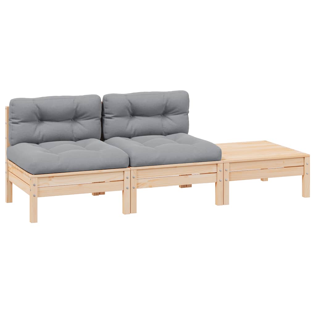 vidaXL Juego de muebles de jardín 3 pzas con cojines gris madera pino