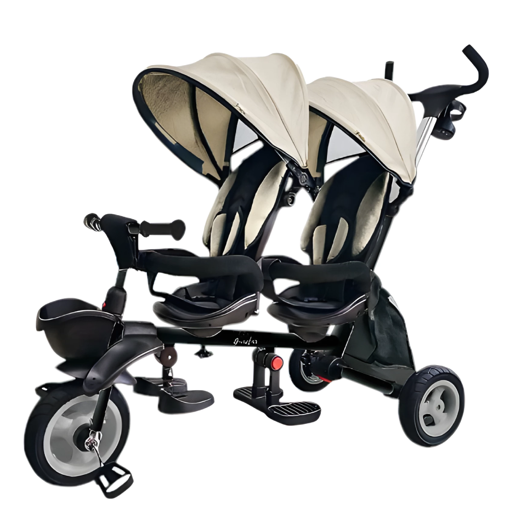 QPlay Triciclo Evolutivo Bebé para Dos | Triciclo para Gemelos o Mellizos, para Bebes Desde 10 Meses hasta los 36 Meses, Paseos en Familia