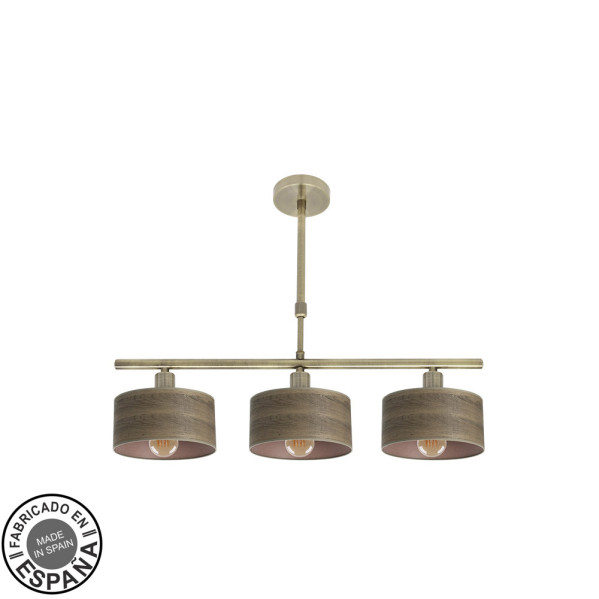 FABRILAMP Lampara Gilda 3xe14 Cuero/madera Oscura Regx55x14 Cm