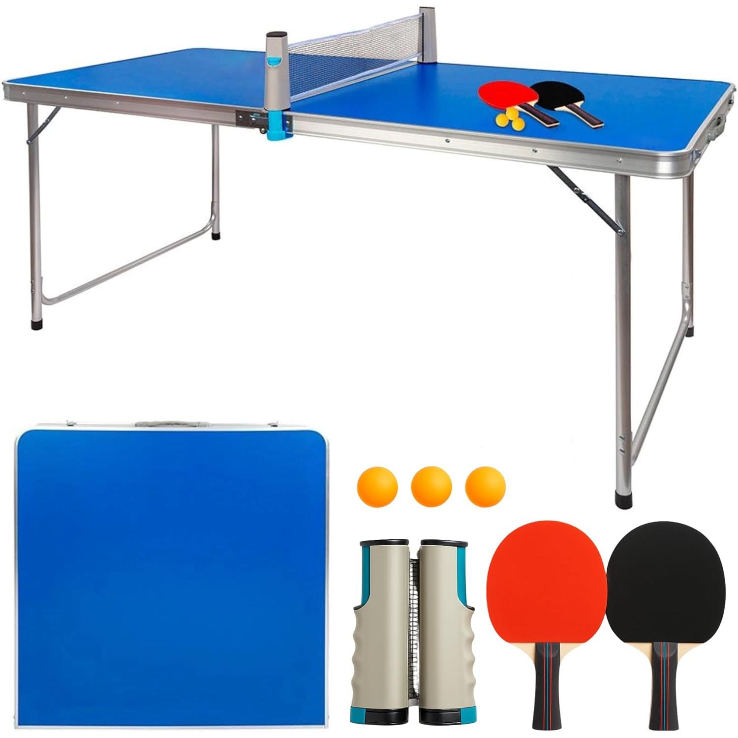 Devessport Mesa de Ping Pong Plegable - Exterior e Interior - 120x60x70 - Incluye Raquetas y Pelotas