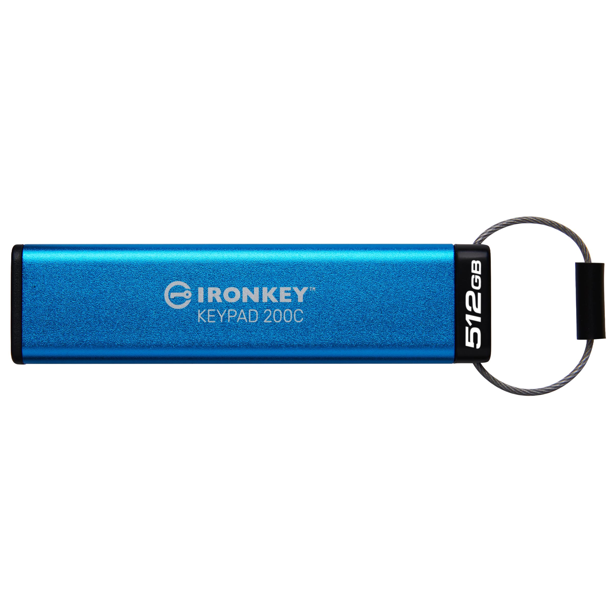 Kingston Ironkey Keypad 200C 512GB Unidad Flash USB Cifrada | Teclado Alfanumérico | Acceso Multi-Pin | XTS-AES 256-bit | FIPS 140-3 Nivel 3 Certificado (Pendiente) | IKKP200C/512GB, Azul