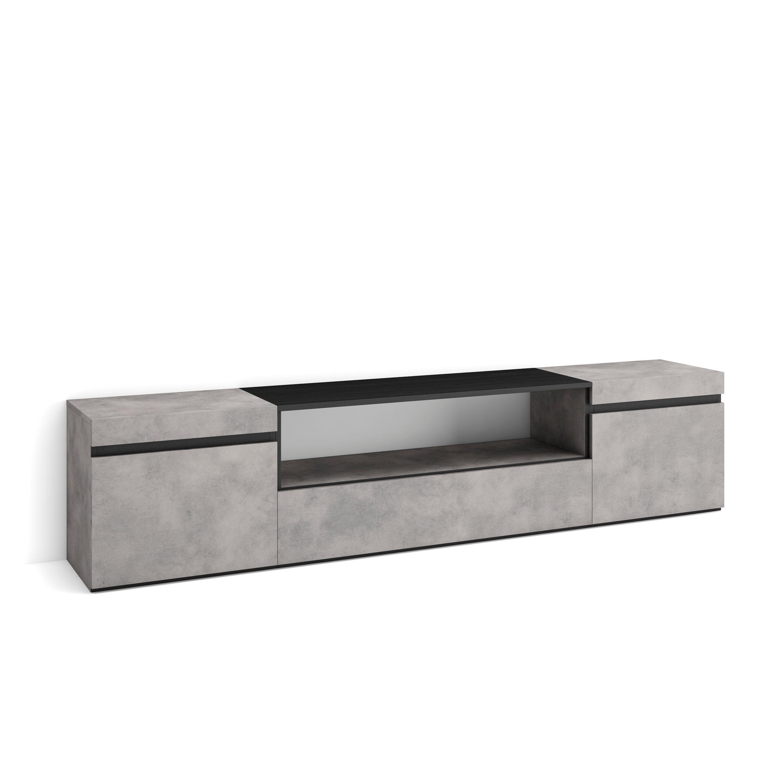 Skraut Home, Mueble de Televisión en melamina de alta calidad, 203x35x45cm, Veteado de madera, Tacto poroso