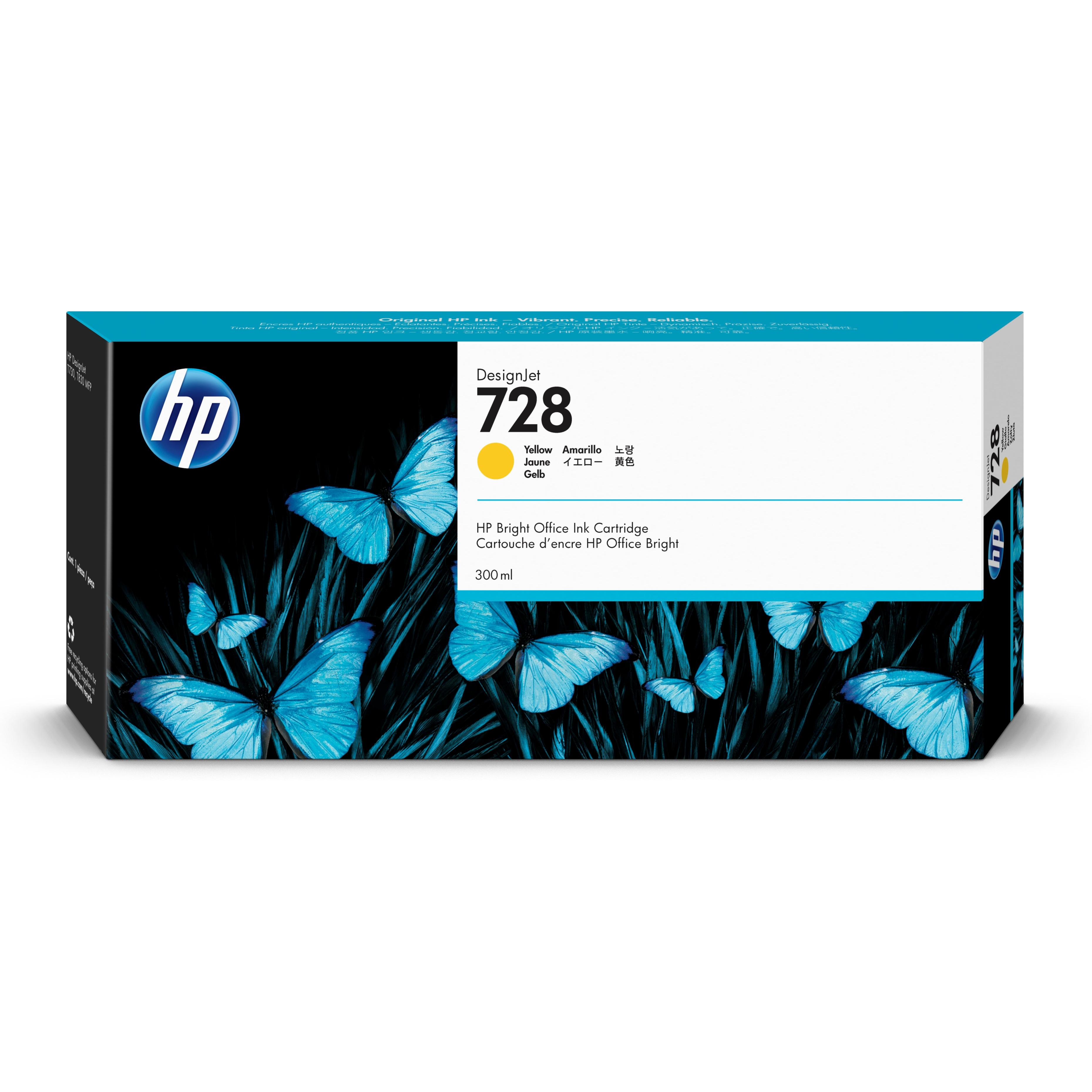 HP Cartucho de tinta DesignJet 728 amarillo de 300 ml, HP, Amarillo, DesignJet T830, DesignJet T730,