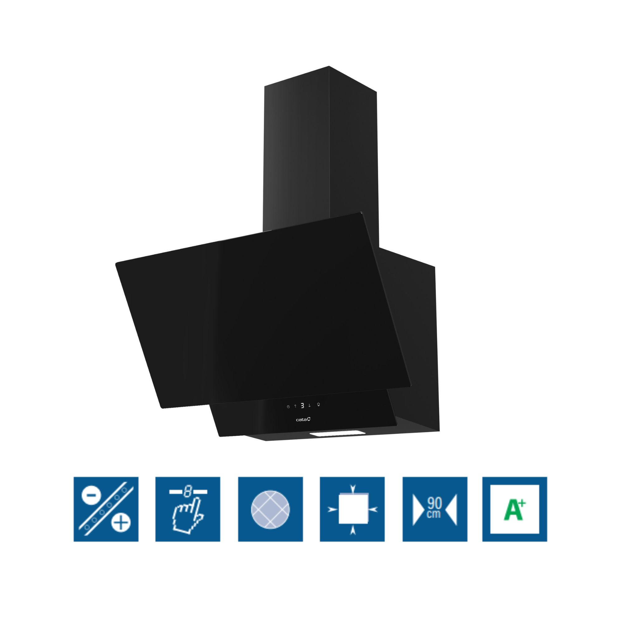 Cata Campana Extractora Cocina Juno 6000 BK Ancho 60 cm Control Electrónico Display Digital 6 Niveles Extracción Capacidad 428m3/h Motor Brushless LED Regulable  Fácil Instalación Extra Silencioso Color Cristal Negro