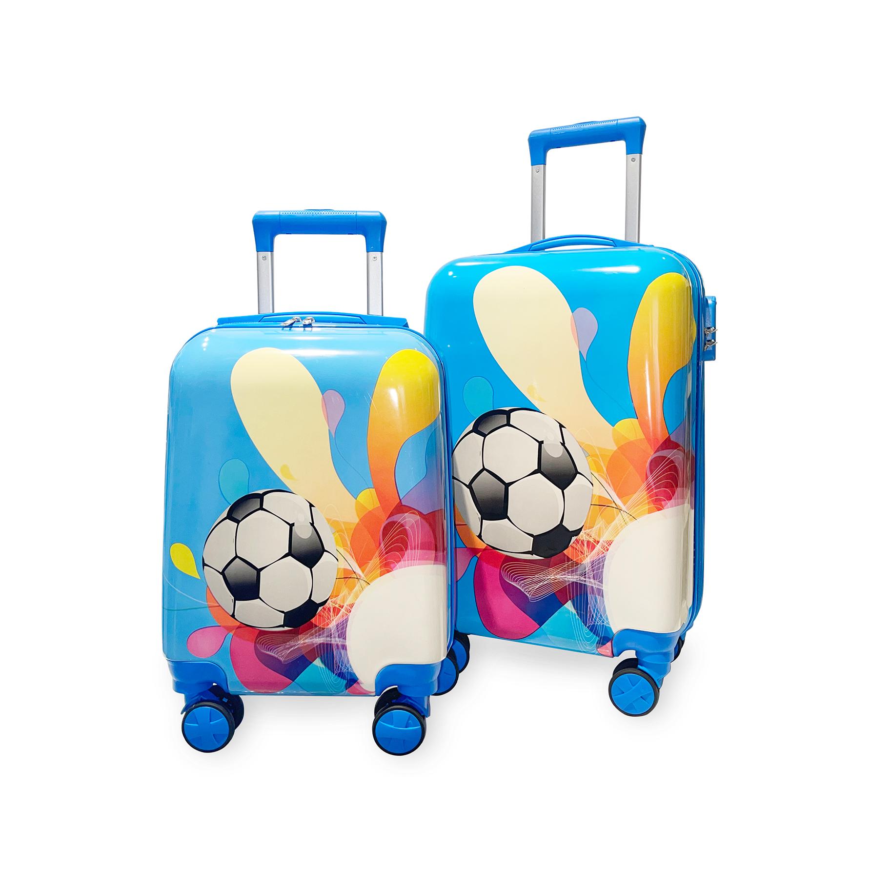 MARKTOMI-Maleta ABS 16” y 20” – Doble Rueda Giratoria Extraíble, Tamaño Perfecto para Cabina - azul Fútbol.