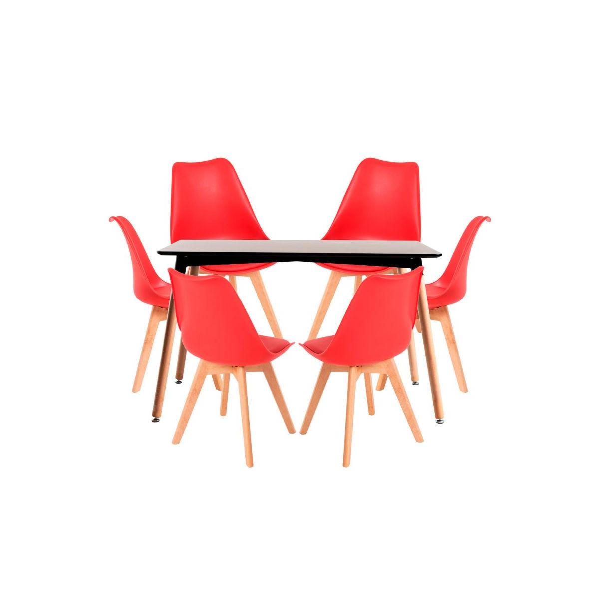 Regalos Miguel - Conjuntos de mesa y sillas - Conjunto Mesa Tower Rectangular 120 x 80 cm Negra y Pack 6 Sillas Synk Basic - Rojo