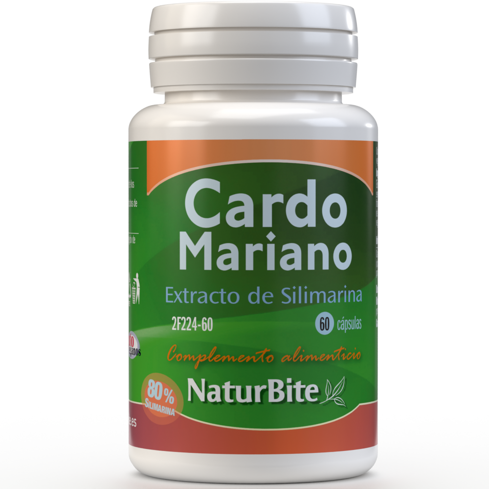 Naturbite - Cardo Mariano (Extracto de Silimarina), NaturBite. 60 ó 120 cápsulas de alta concentración, 80% de Silimarina - Efecto depurativo. Para el hígado - Detox Potente. Beneficios para tu organismo, elimina toxinas retenidas.