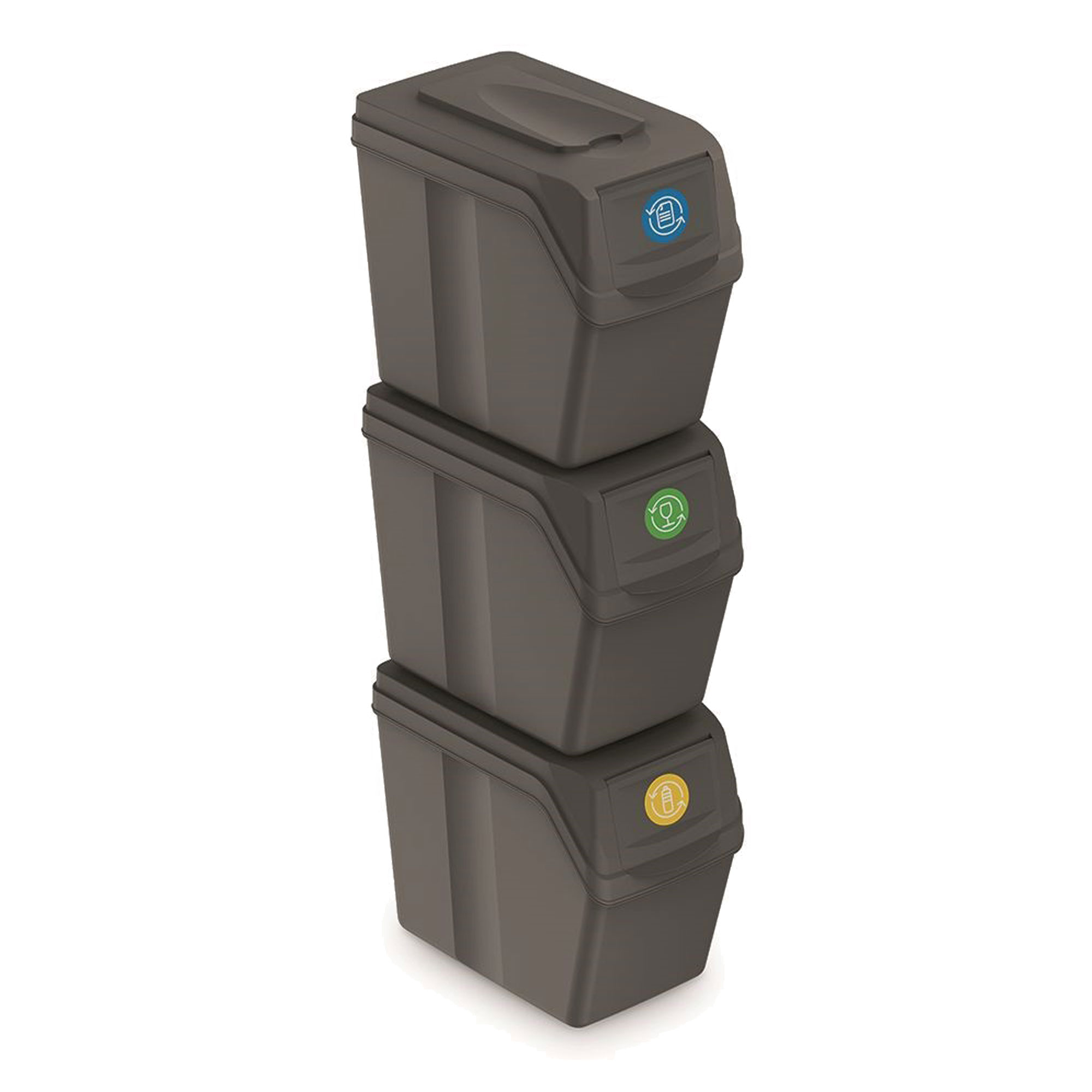Prosperplast - PROSPERPLAST Juego de 3 cubos de reciclaje con capacidad de 60 litros de compartimentos en color gris 39x23x33 cm