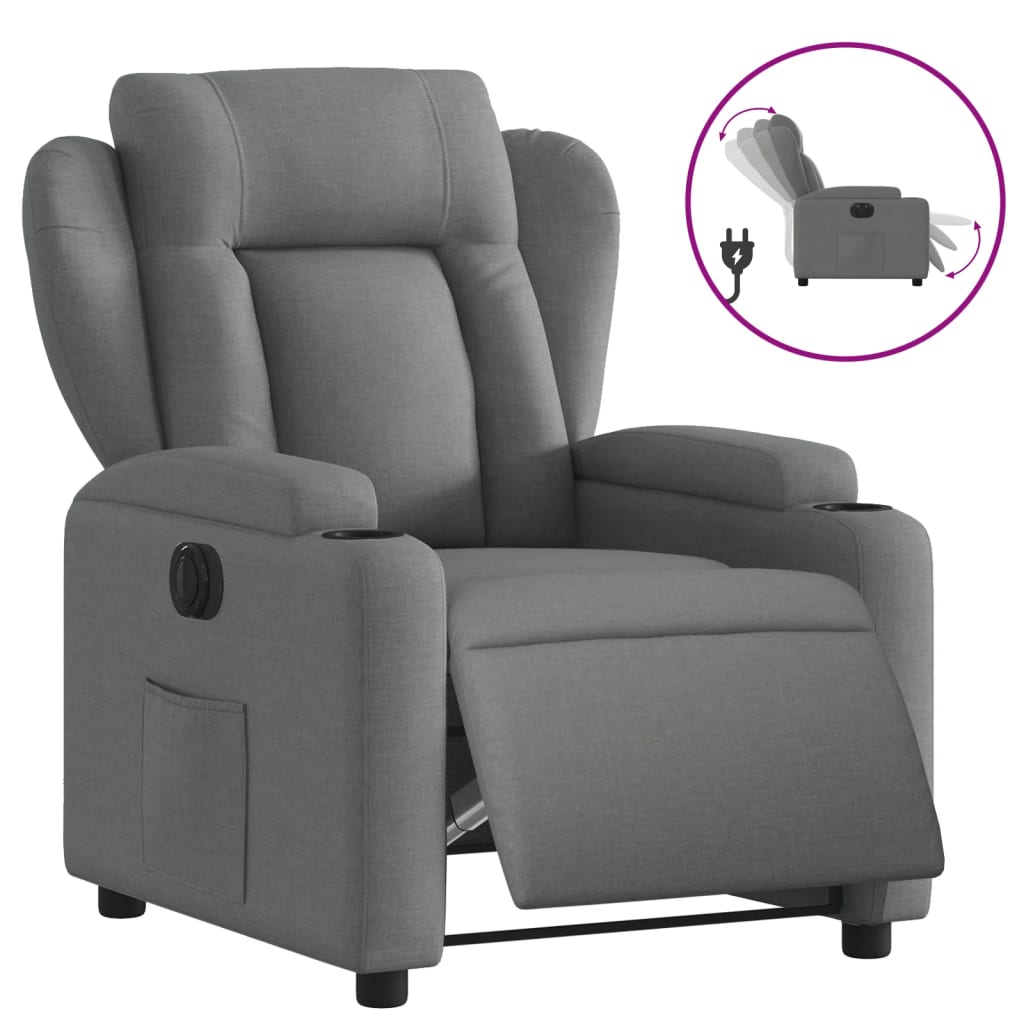 Vidaxl Sillón Reclinable Eléctrico de Tela Gris Claro