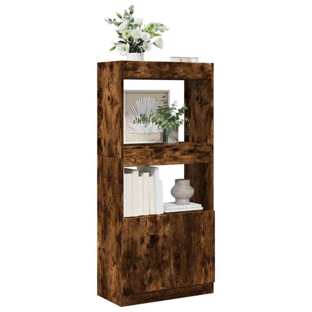 vidaXL Aparador de madera de ingeniería 63x33x140 cm en color Negro/Gris sonoma/Madera antigua y más
