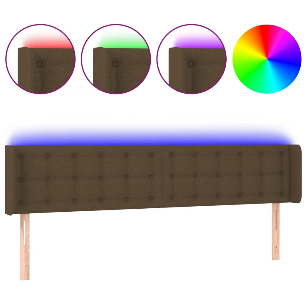 vidaXL Cabecero con LED de tela marrón oscuro 203x16x78/88 cm