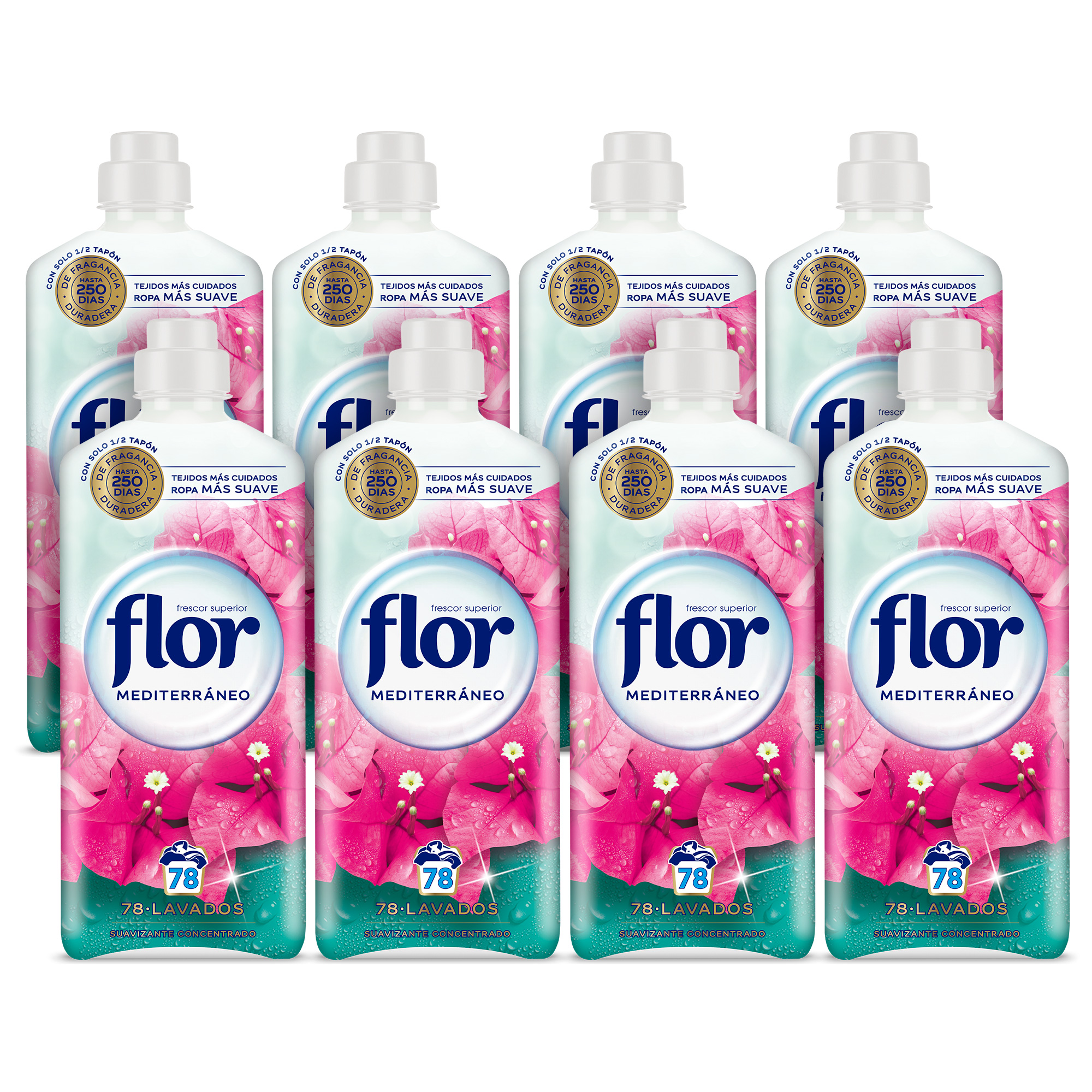 Flor - Flor Mediterráneo Suavizante Concentrado para la ropa 624 Lavados (8 botellas de 78 lavados)