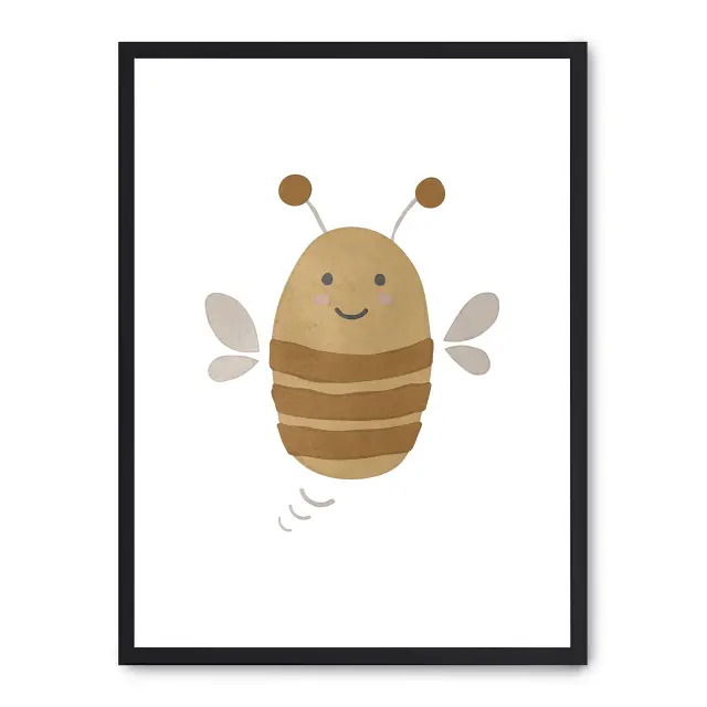 Cuadro bee 30x40cm, Póster impreso en papel de primera calidad de 180gr, montado sobre marco de madera MDF acabado en negro., Infantil - Bebé