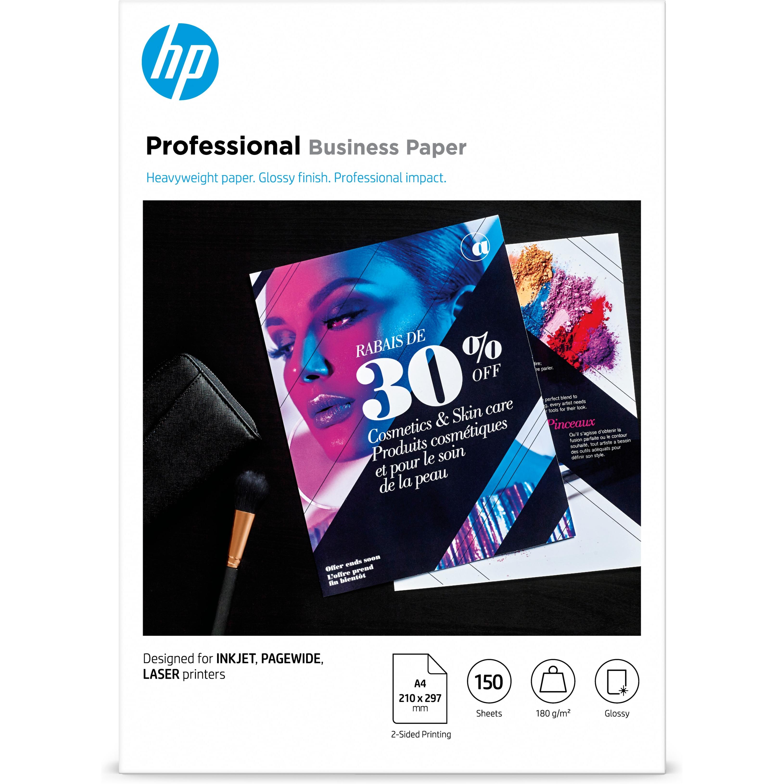 HP Papel profesional para Inkjet, PageWide y Laser: A4, brillante, 180 gsm