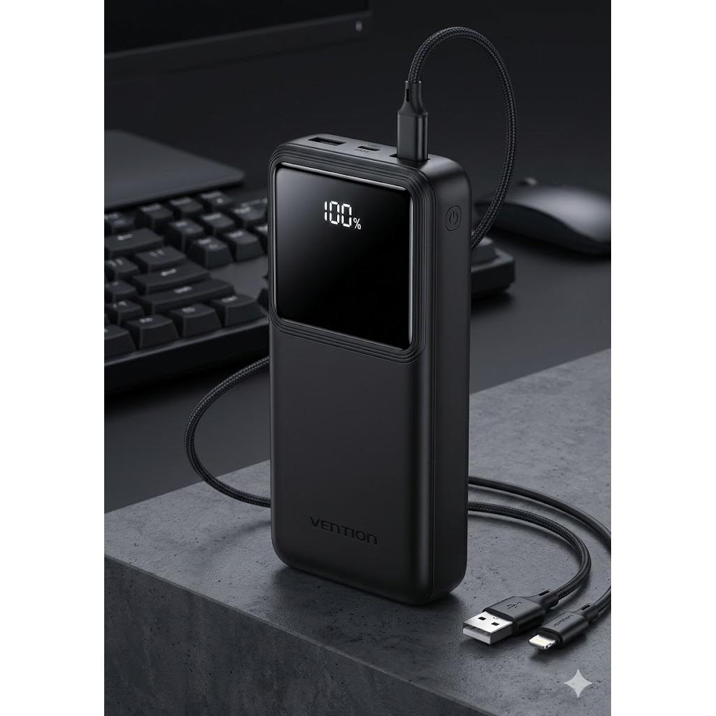 Power Bank Vention 20000mAh 22.5W – Carga Rápida Bidireccional, Pantalla LED y Carga de hasta 3 Dispositivos