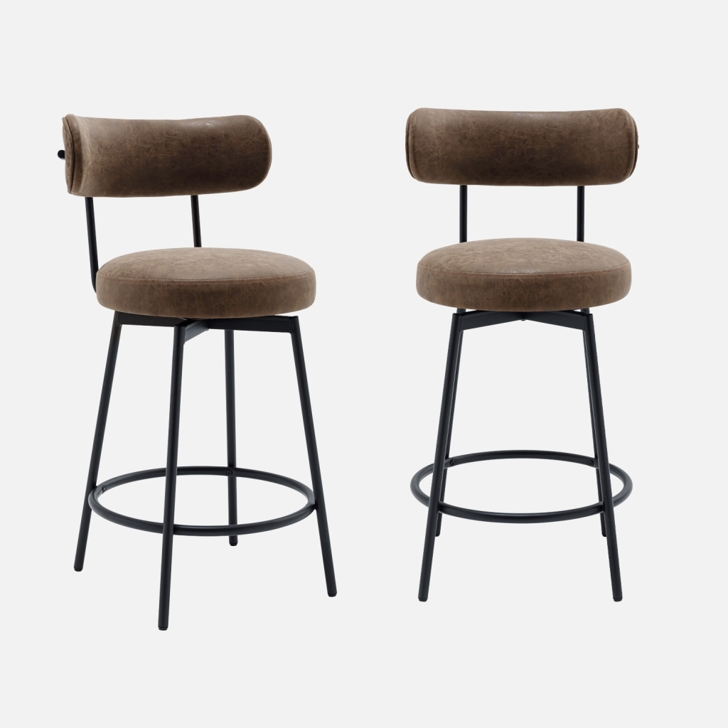 sweeek - Taburete de bar asiento giratorio metal y polipiel, set de 2 , Iris , 45x50x92