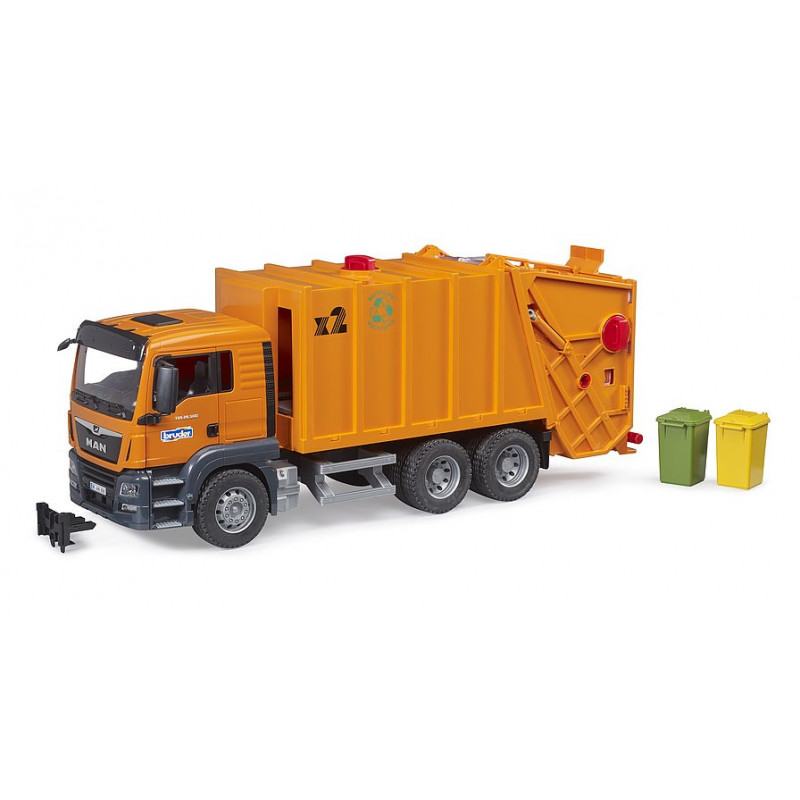 Bruder Camión de Basura MAN TGS con Contenedores de Basura - Juguete Realista para Niños