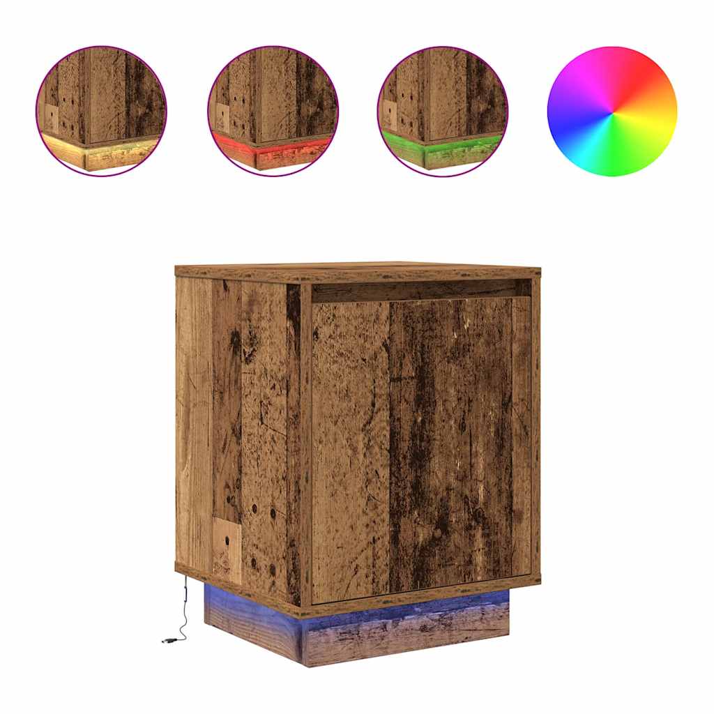 vidaXL Mesillas de noche con luces LED 2 uds roble marrón 38x34x50 cm en color Marrón roble/Gris sonoma/Roble ahumado y más | cómodas modernas ergonómicas para comedor cocina salón hogar