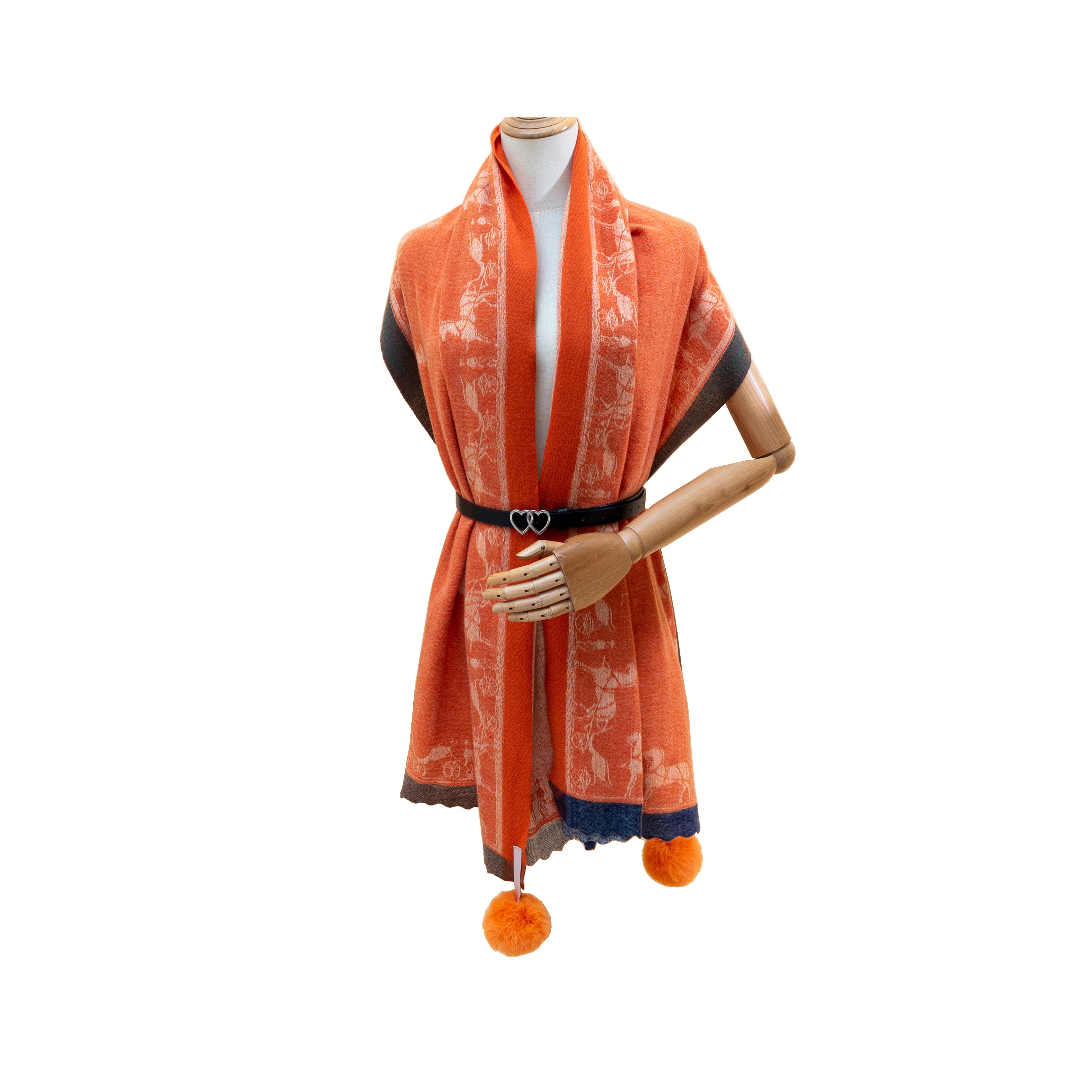 GreatAigoo Bufanda a Carruaje Romano para Mujer, Medida 70x190 cm, Suave y Cálida, Con Pompón