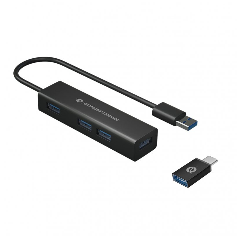 Conceptronic hubbies06b hub 4x usb 3.0 usb-c aluminum black