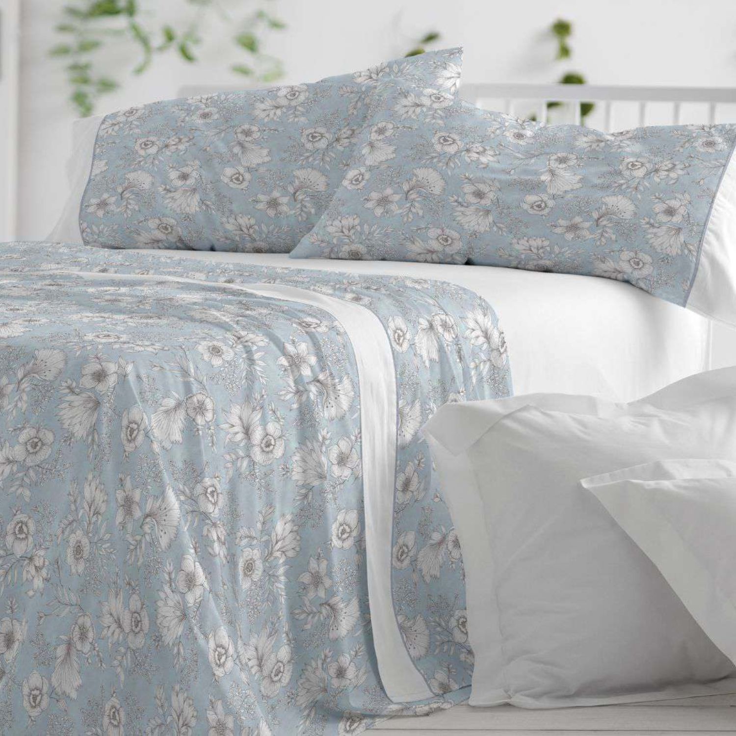 Juego Sábanas BURRITO BLANCO 100% Algodón Extrasuave Diseño Toile de Jouy Agua - Larga Duración, Anti-Pilling - Cama 90-200cm