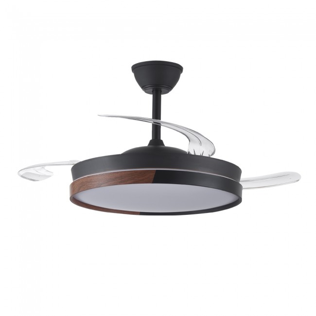 Wonderlamp Ventilador de techo retráctil con luz  LED aspas plegables Arpino Negro CCT Dim 45W