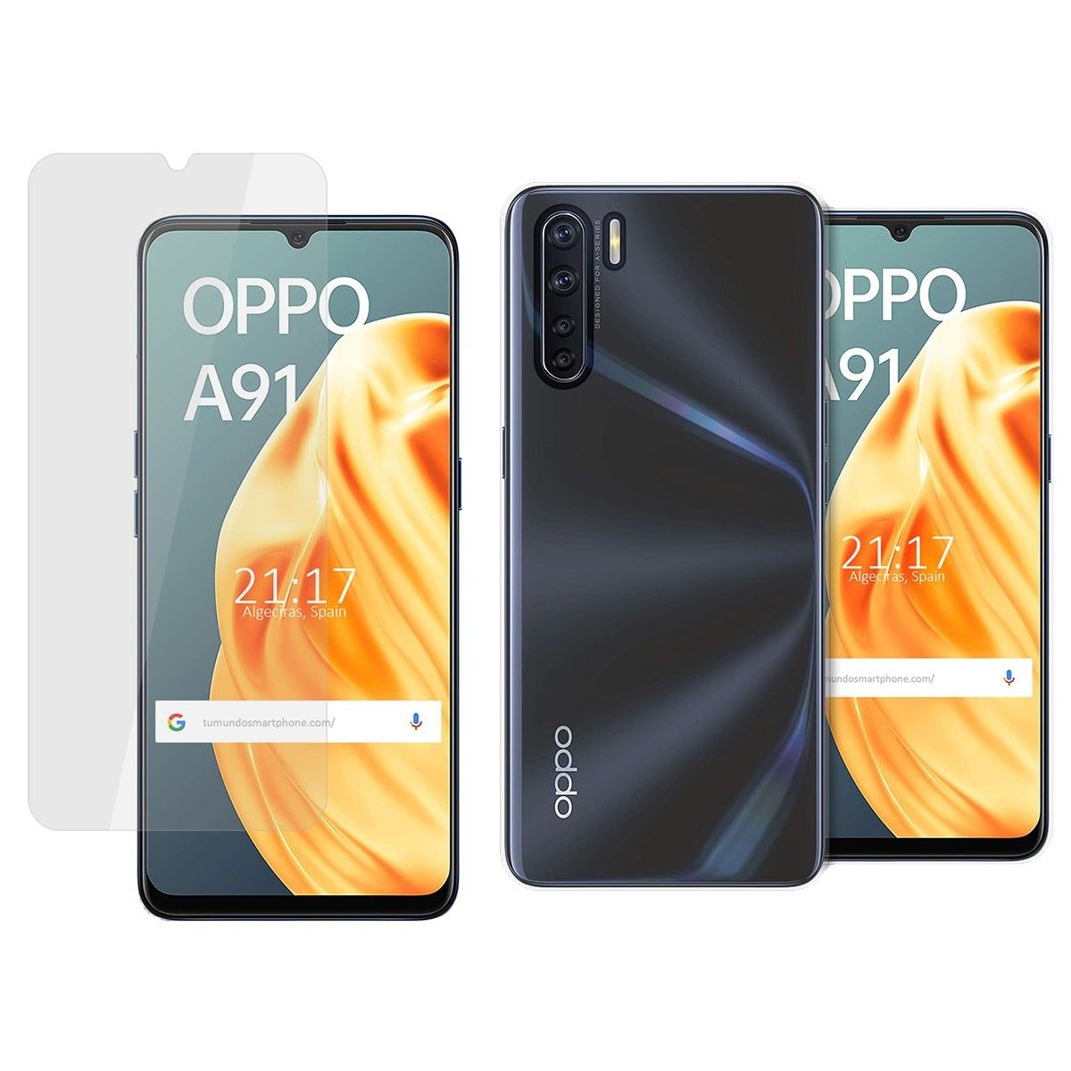 Tumundosmartphone Pack 2 En 1 Funda Gel Transparente + Protector Cristal Templado para Oppo A91