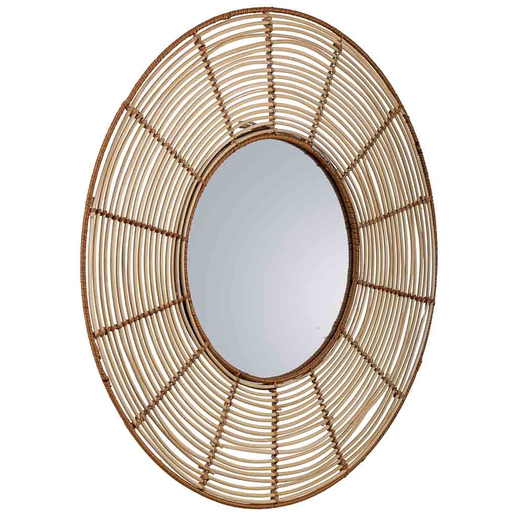 WANDERLUST DECO Espejo redondo de ratán marrón 61x61x03h cm de estilo Colonial