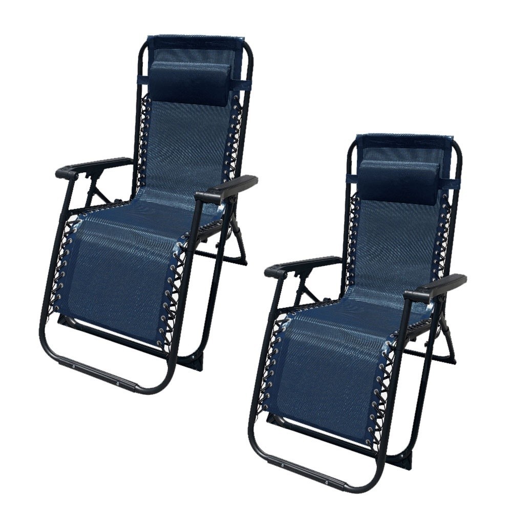 Marbueno Pack 2 tumbonas Plegable Acero Cojin Jardin y Piscina Gravedad Cero Azul Oscuro