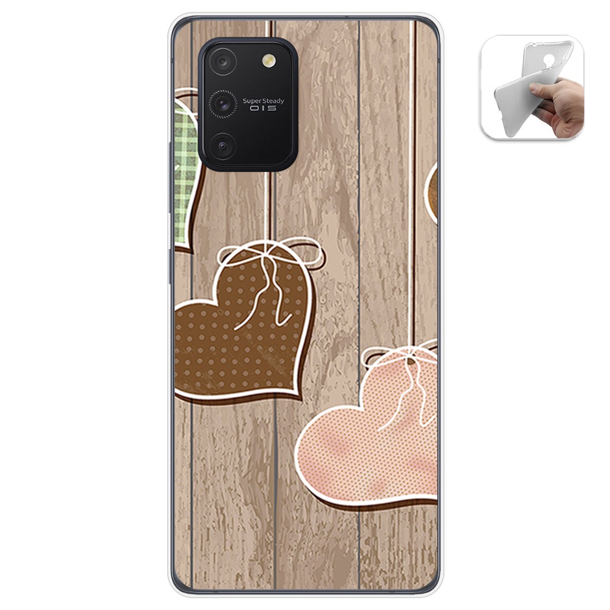 Tumundosmartphone Funda Gel Tpu para Samsung Galaxy S10 Lite diseño Corazones Madera Dibujos