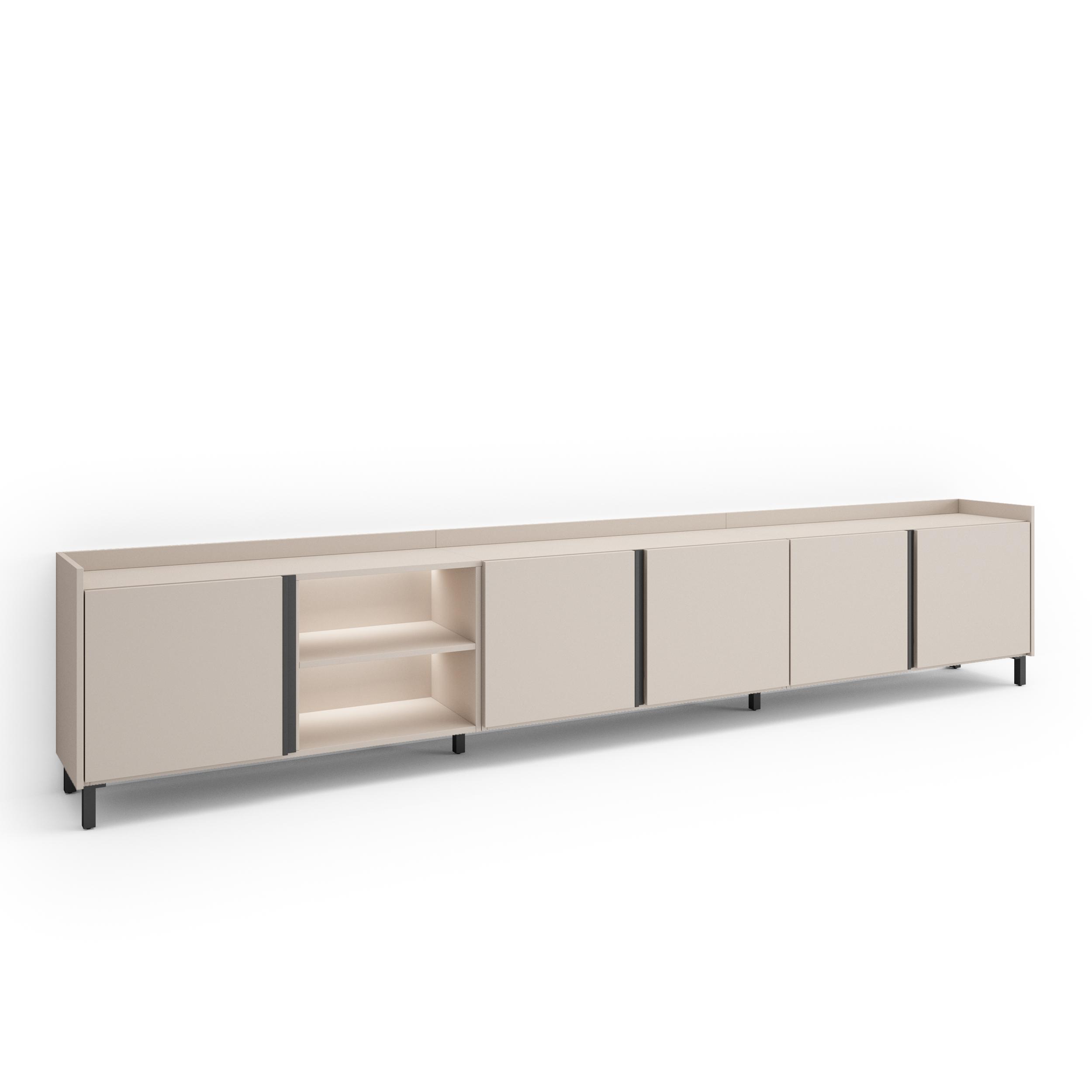 Mueble TV, Televisión, 309x35x61cm, Para TV hasta 80", Diseño industrial, LED
