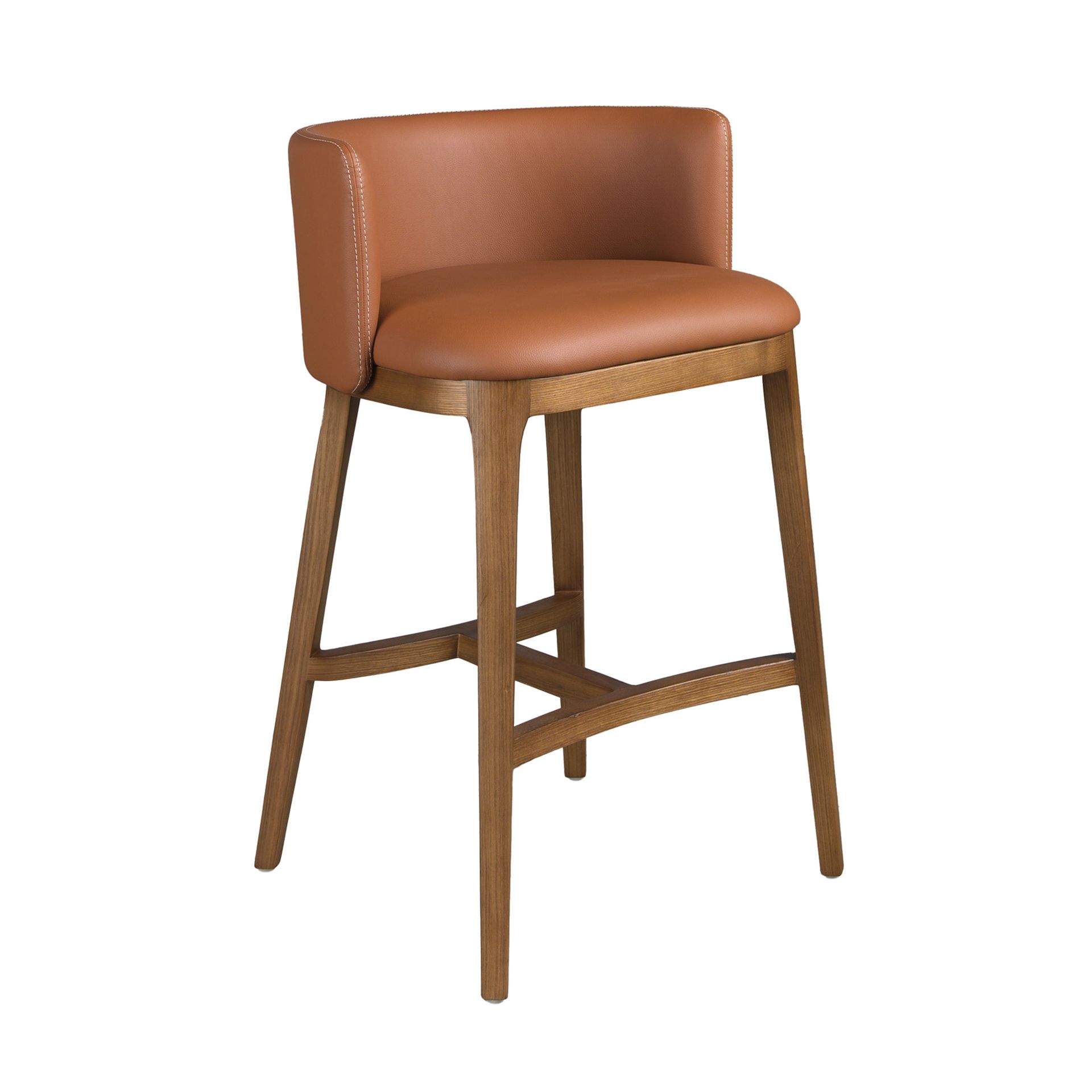 Ángel Cerdá – Taburete Alto en Polipiel Marrón + Patas de Madera Nogal + Diseño Moderno y Elegante + Asiento y Respaldo Tapizados + Máxima Comodidad y Estabilidad + 53x51x84 cm