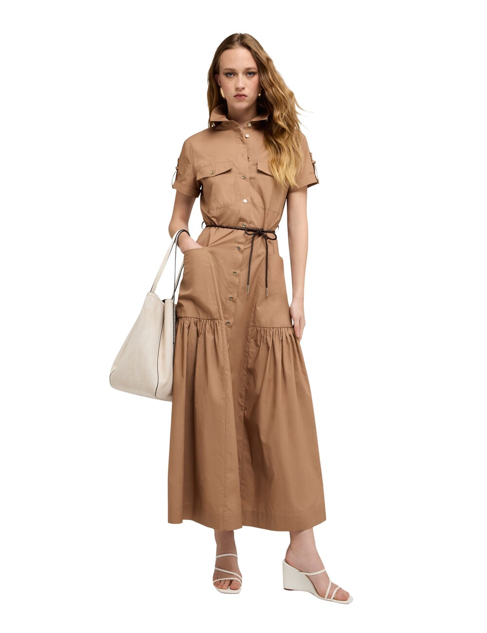 Motivi - Vestido camisero largo en mezcla de algodón