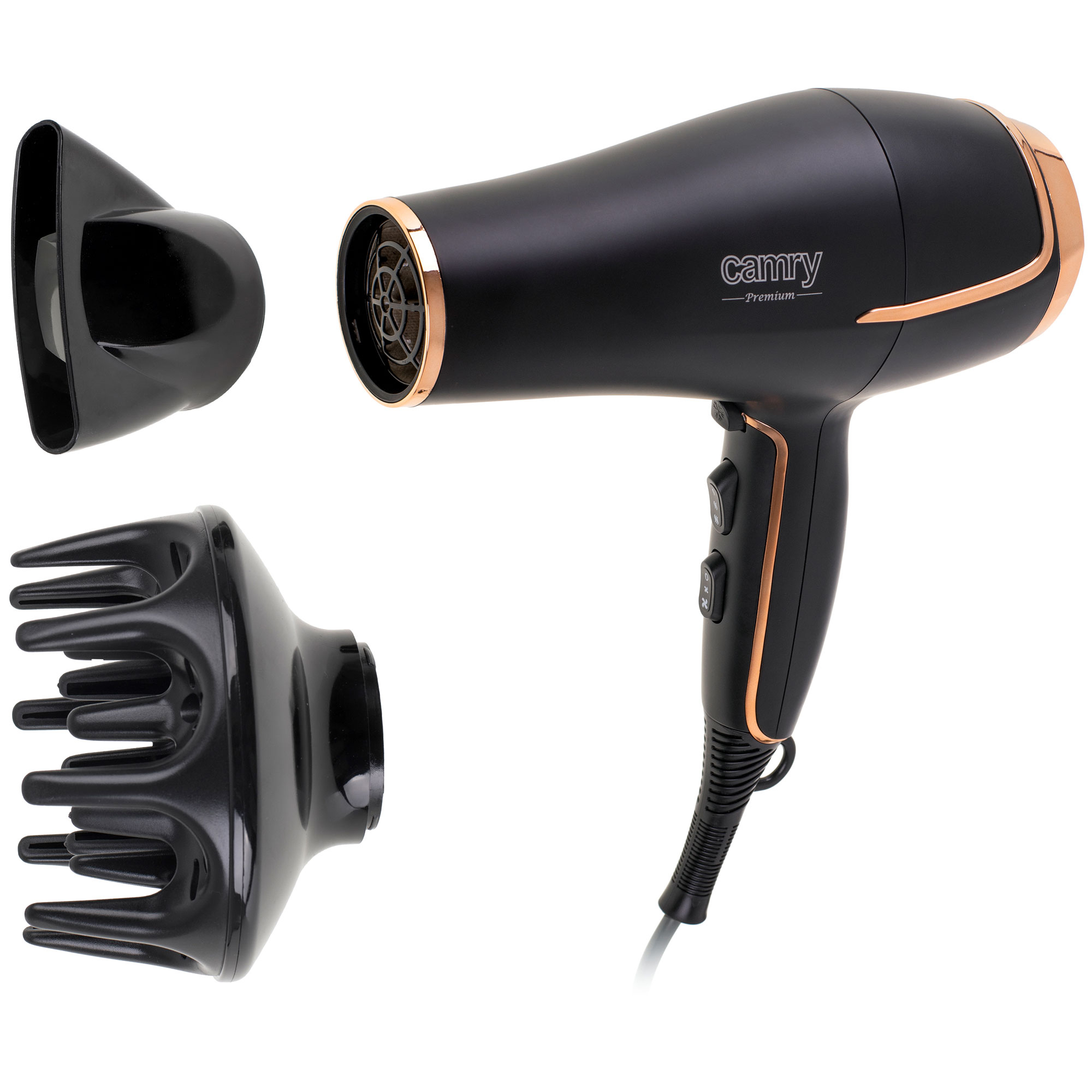 Camry CR2255 Secador de Pelo Profesional 3 Niveles Temperatura, 2 Niveles Velocidad, Cool Shot, Difusor, 2200W, Negro