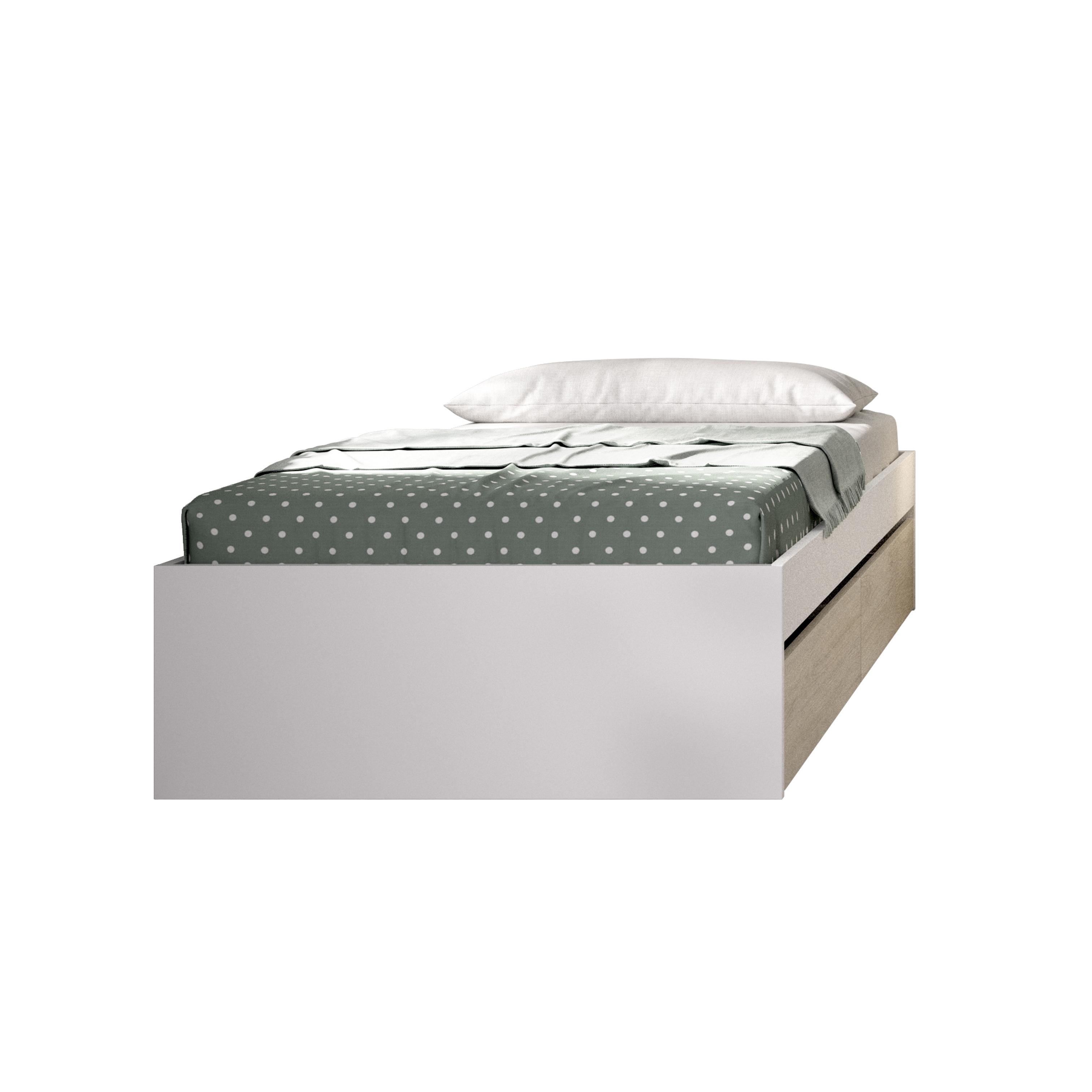 DEKIT GRUPO RIMOBEL LAGO - ARO DE CAMA DE 90X190 CON 2 CAJONES - BLANCO / NATURAL - 40,3 x 95,8 x 194,8