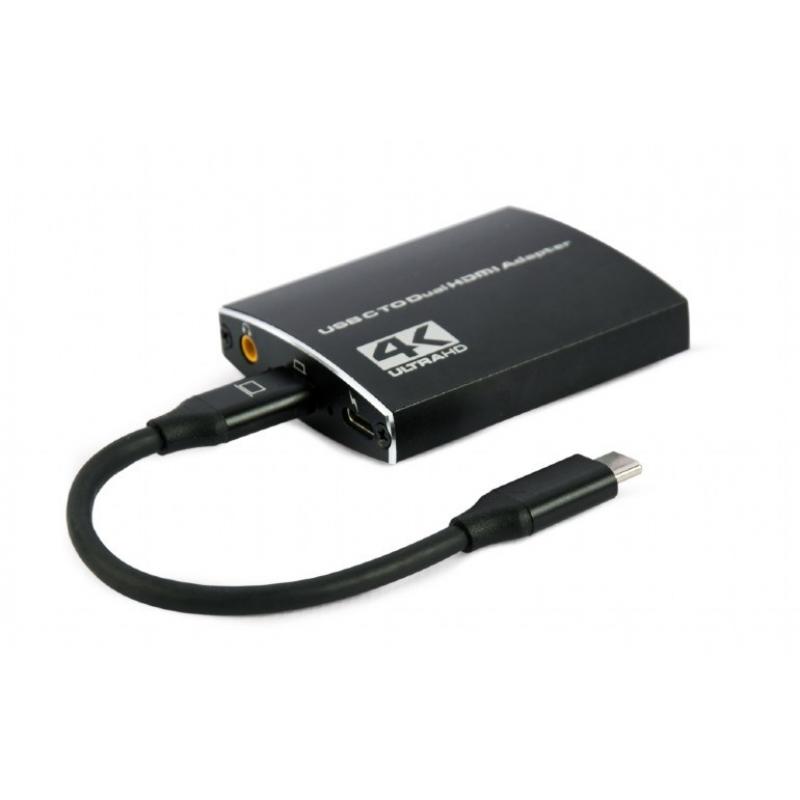 Gembird Adaptador USB-C a HDMI dual, 4K 60 Hz, negro