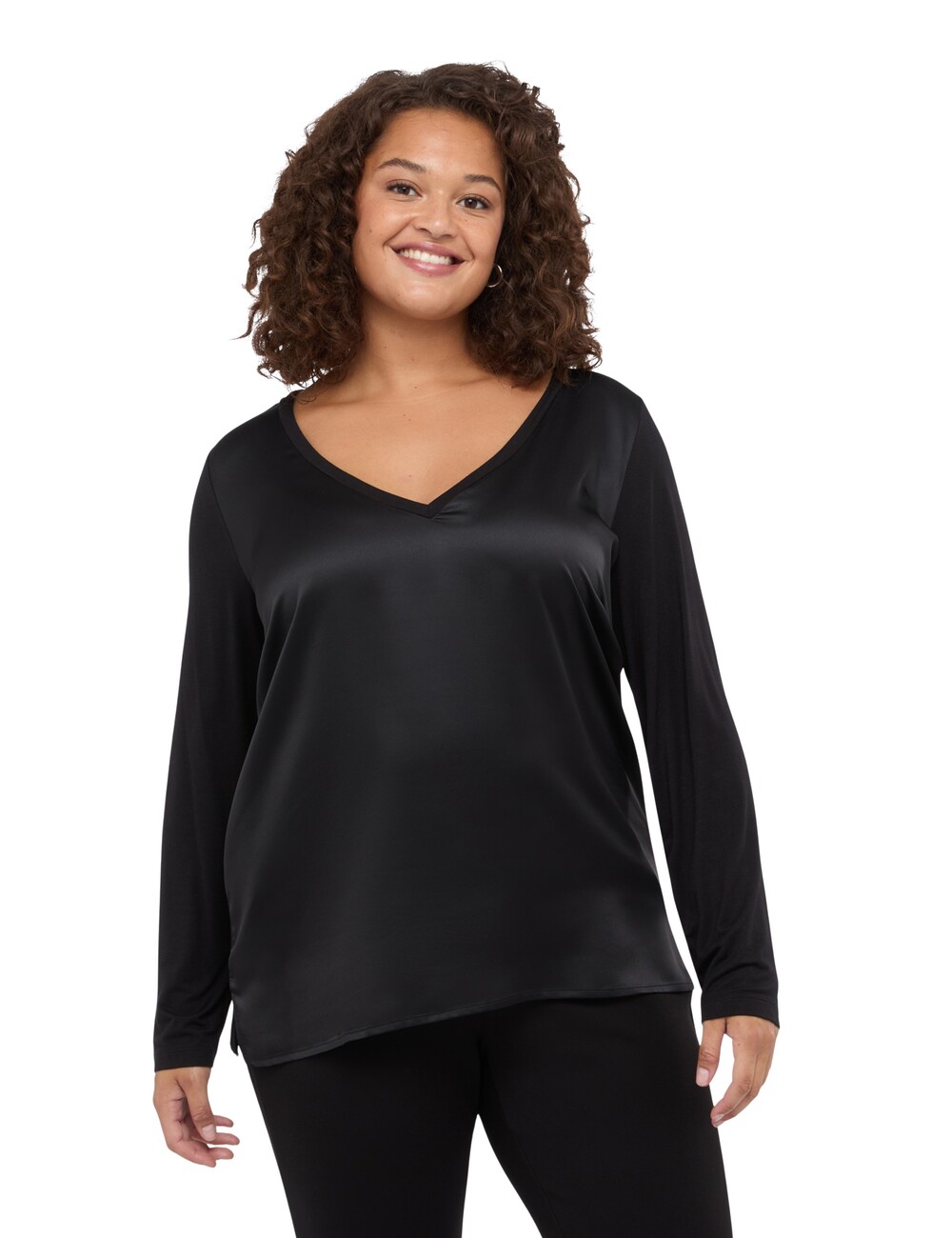 Fiorella Rubino - Camiseta bimatérica con escote en V y mangas largas