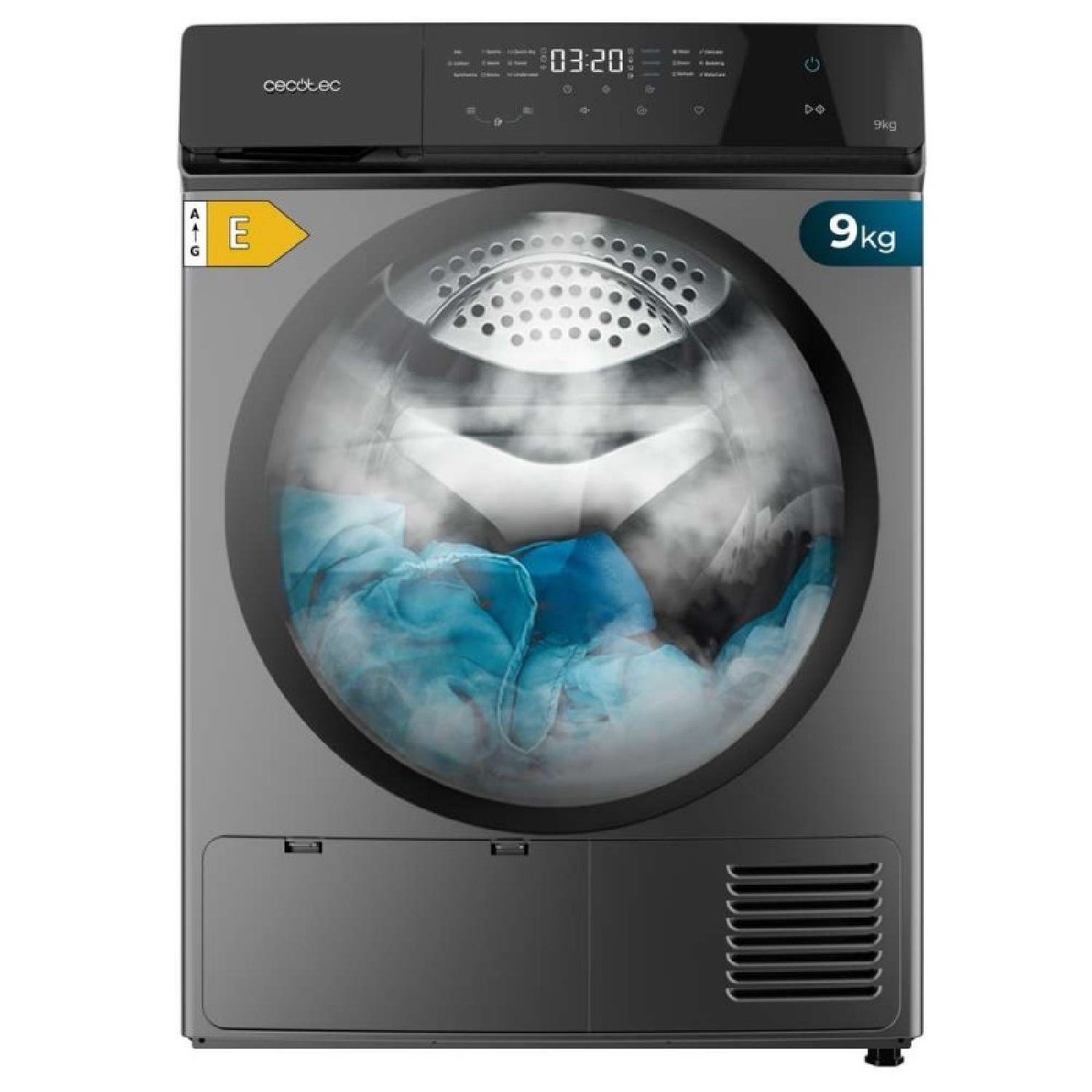 Cecotec Secadora de Ropa 9Kg Bomba de Calor Bolero DressCode Dry 8400 Steel. Clase Equivalente A++, Control Táctil