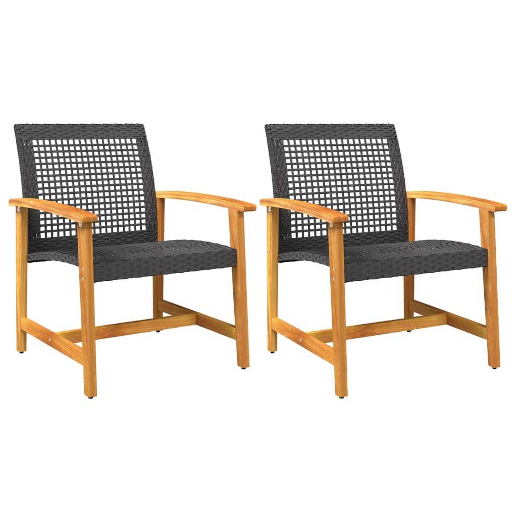 vidaXL Sillas de jardín 2 uds madera de acacia y ratán sintético negro