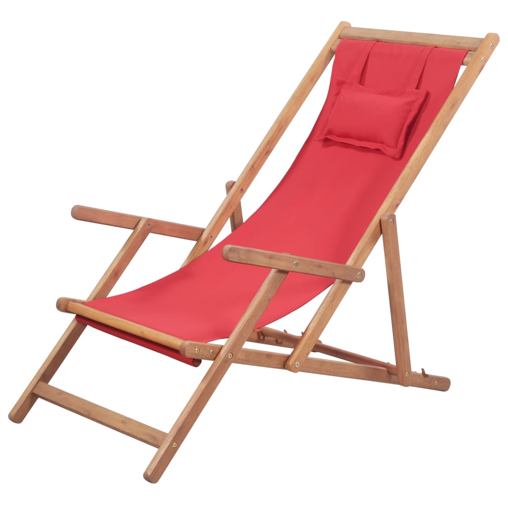vidaXL Silla de playa plegable de tela y estructura de madera