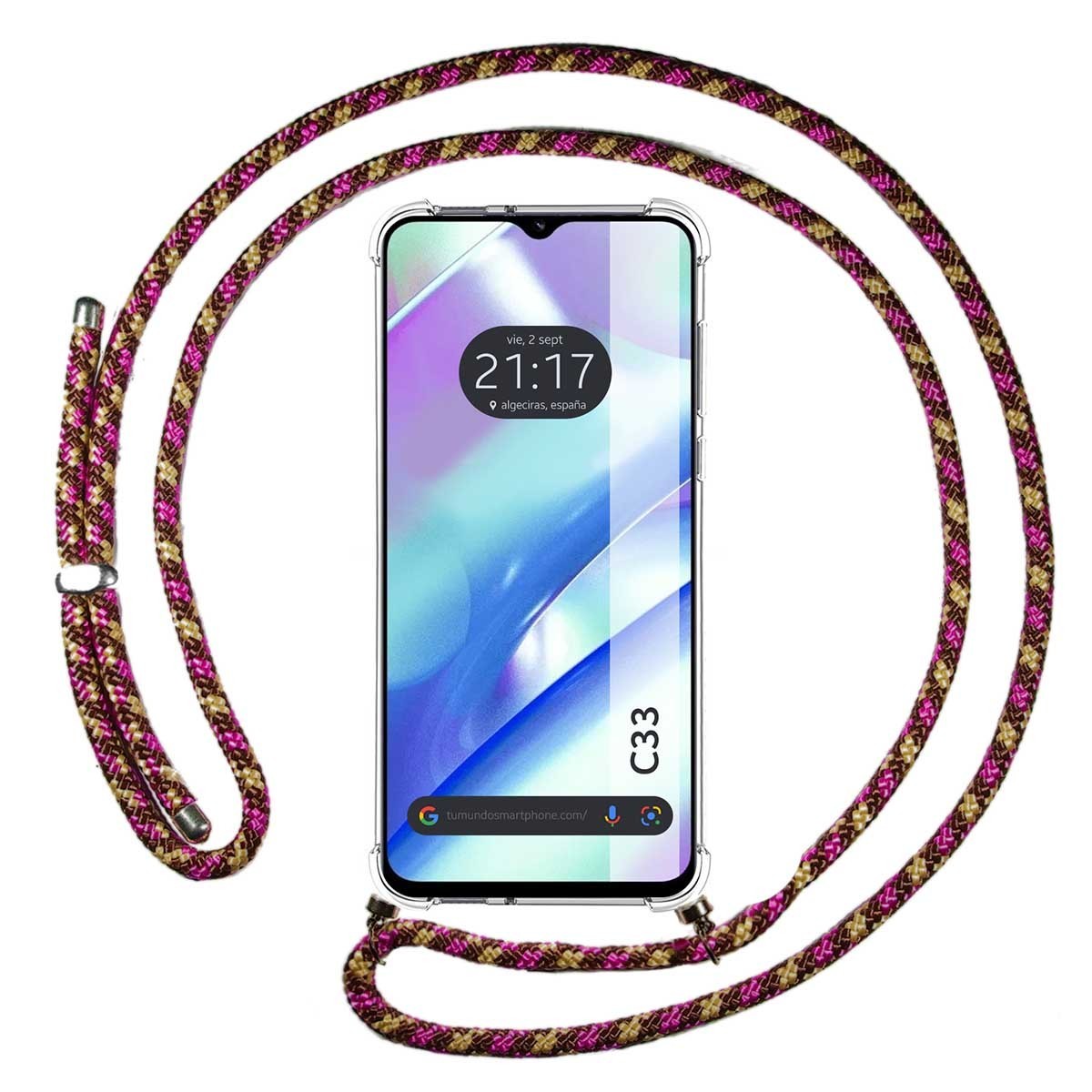 Tumundosmartphone Funda Colgante Transparente Realme C33 Rosa/Dorado