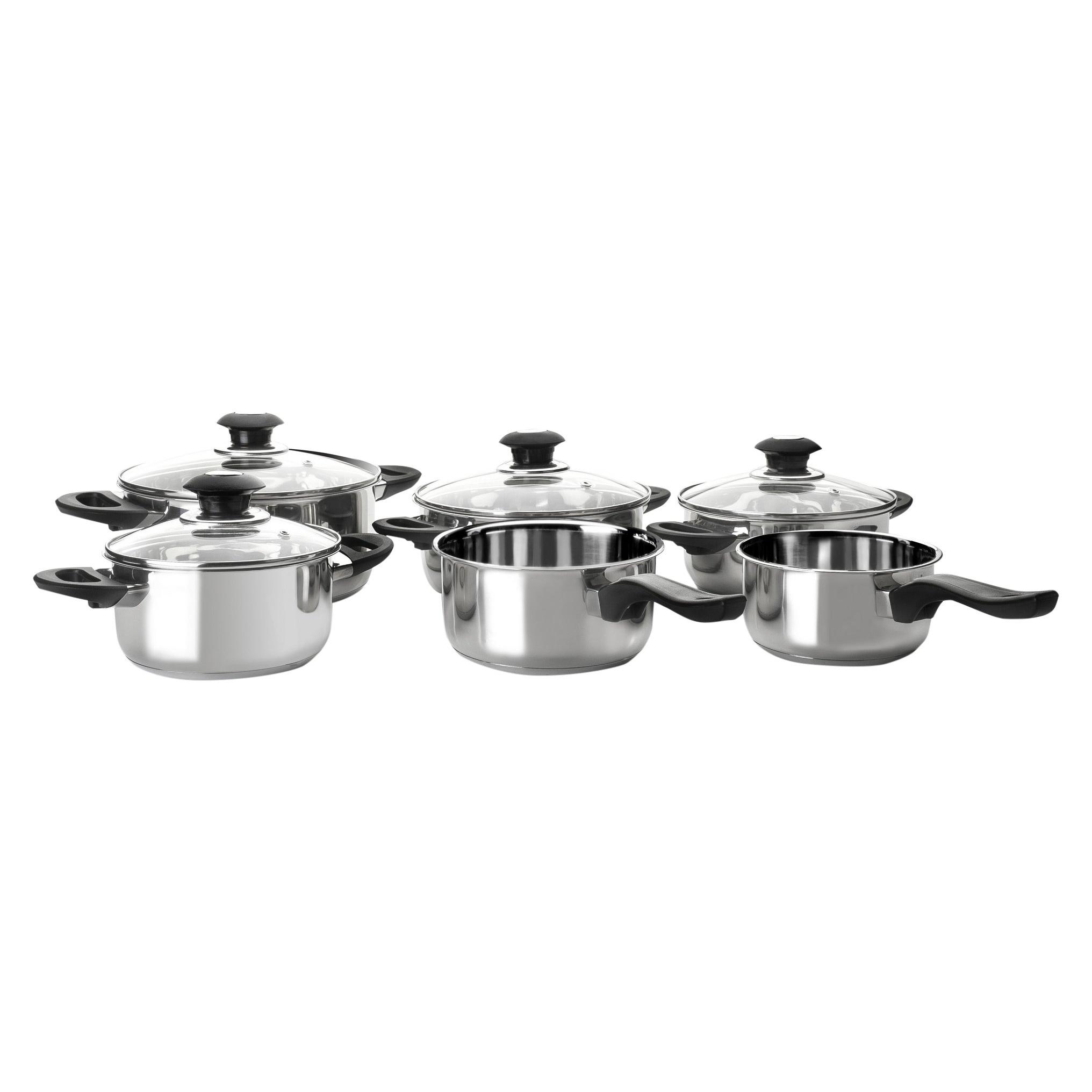 IBILI - Set de bateria de cocina 6 piezas, Acero inoxidable, Con tapa de cristal, Apta para induccion