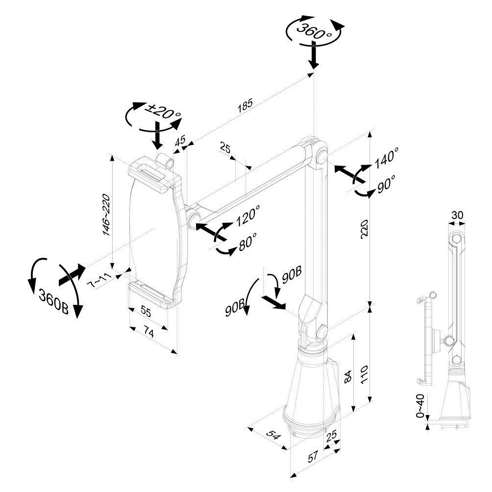 Newstar Soporte de Tablet de Escritorio portátil - Soporte para televisor (Abrazadera, 1 kg, Ajustes de Altura, Plata)
