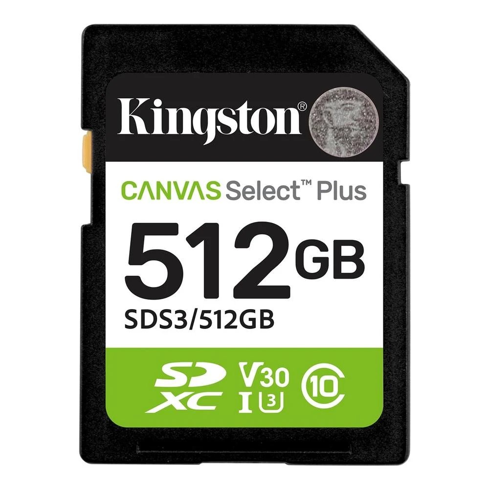 Kingston - Tarjeta de memoria SDXC Canvas Select Plus Gen3 512 GB con velocidad de lectura hasta 150 MB/s, clase 10, UHS-I U3 y V30 para grabación 4K estable