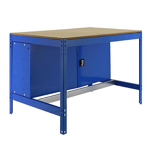 SimonRack Banco de Trabajo Taller, Capacidad Carga 400 kg,  dimensiones 842x910x610 mm, Mesa de Trabajo, Guarda Herramientas, Azul/Madera - BT0